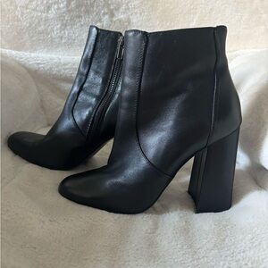 Steve Madden Black Leather Block Heel Ankle Booties